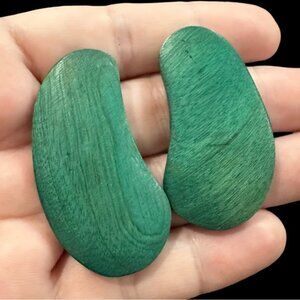 Green Wooden Abstract-Shaped Stud Earrings With Gold-Tone Posts